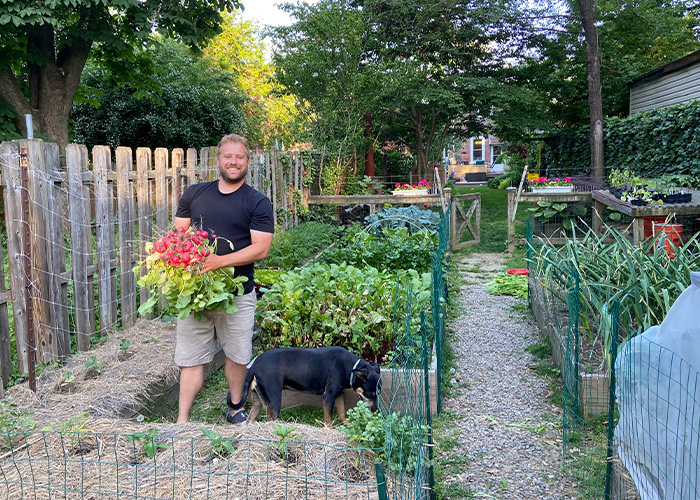 Person standing in garden